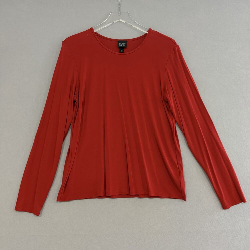 Eileen Fisher Stretch Silk Top Large Red Long Sleeve Quiet Luxury Capsule